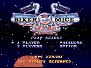 Biker Mice from Mars title screen for Super Nintendo